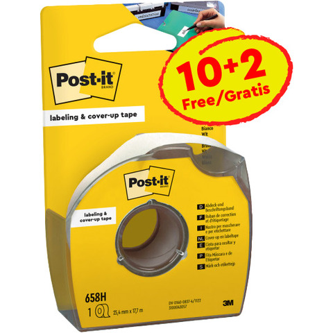 Nastro adesivo per correzione Post-it® Cover Up in carta removibile 25,4 mm x 17,7 m 6 righe - PROMO PACK 10+2